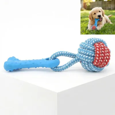 Immagine prodotto di Giocattolo resistente per cani: osso in TPR e palla di cotone con corda, blu
