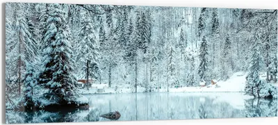 Produktbild von DEQORI Glasbild Echtglas 150x60 cm 'Winterspiegelung' Wandbild Bild modern Deko