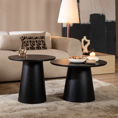 Produktbild von Bronx71 Couchtisch Set Ash rund Ø50 / 62 cm Eiche schwarz