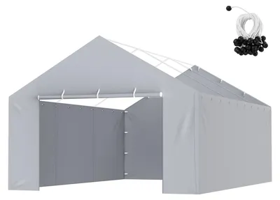 Zdjęcie produktu dla VEVOR wiata garażowa ściana boczna 6000 x 3950 x 1950 mm, plandeka namiotu garażowego, wytrzymała, wodoodporna i chroniona przed promieniowaniem UV, szara (górna część i stelaż nie wchodzą w skład zestawu)