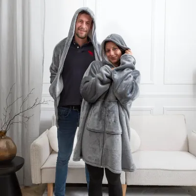 Image de Plaid - HOME DECO FACTORY - Ultraconfortable - Sherpa - Gris et blanc