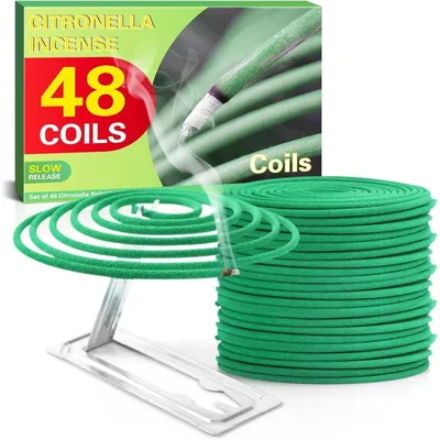 Productafbeelding van Citronella rookspiraal, 48 stuks, met houder, brandduur 4 uur, kleur groen. Rookspiraaltjes
