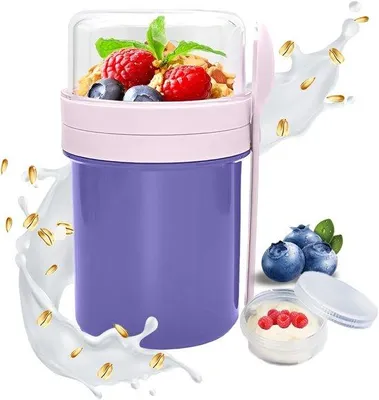 Produktbild von Herbruikbare Mueslikom To Go 250 + 450 ml, Yoghurtpot mit Löffel, Nachtschälkocher für Haferflocken, Slabeker für Muesli, Yogurt, Salat, Smoothie.
