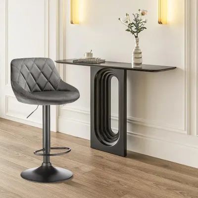 Immagine prodotto di Set da 2 sgabelli da bar in velluto - Sgabello da bar - Regolabile in altezza - Girevole a 360° - Schienale e poggiapiedi - Seduta imbottita - Struttura in metallo - Grigio scuro