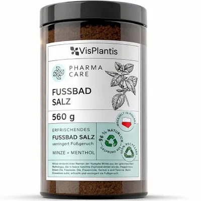 Produktbild von Vis Plantis Fußbadesalz mit Minze & Menthol – 560 g Erfrischendes Fußbad mit Peeling-Effekt für müde Füße – Kühlende Pflege für raue Haut und Füße