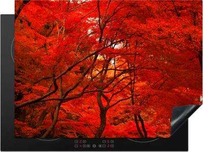 Produktbild von KitchenYeah© Herdabdeckplatte Herbst - Wald - Rot , 71x52cm, Küche Deko, Glaskeramikkochfeld Herdabdeckung, Abdeckplatte fùr Kochfeld