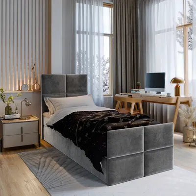 Produktbild von Masseno Boxspringbett ARIEL 80 80x200 cm Komplett-Set mit Bonell Matratze und Topper, Polsterbett mit Bettkästen -Grau, KRONOS 15
