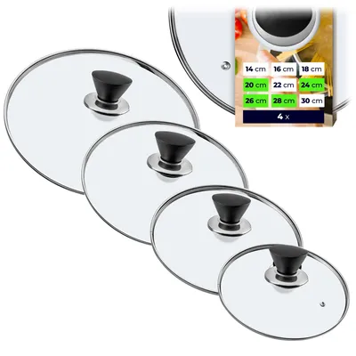Produktbild von KADAX Topfdeckel "Taranto", hitzebeständiger Deckel-set aus Glas mit griff, drei Größen (20+24+26+28 cm)