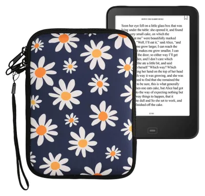 Produktbild von kwmobile Tasche für eReader - Neopren Hülle Schutzhülle Kleine Gänseblümchen Blau Weiß Gelb - 17 x 12 x 2 cm Innenmaße