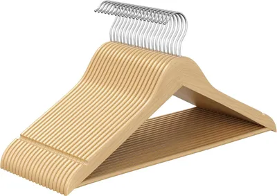 Imagen del producto de Perchas de madera - Juego de 20 unidades - Madera de abedul maciza - Grosor de 0,8 cm - Gancho giratorio de 360°
