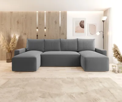 Produktbild von CORNERO Ecksofa mit Schlaffunktion HAVANA in U-Form Sofa mit Schlaffunktion und Bettkasten EckcouchWohnlandschaft in U-Form Dunkelgrau