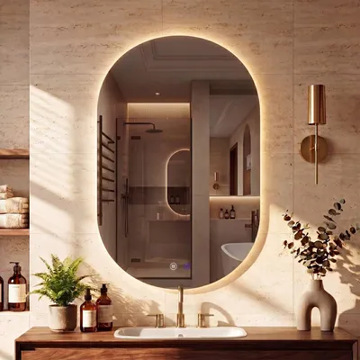 Produktbild von CLP Badspiegel oval rahmenloser Wandspiegel dimmbar mit LED-Beleuchtung Barbora Größe 80x50 cm