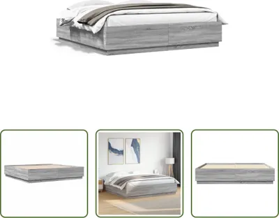 Produktbild von The Living Store Bettgestell Grau Sonoma 200x200 cm Holzwerkstoff