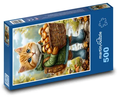 Produktbild von Puzzle 500 Katze mit einem Korb Pilze - martinpuzzle