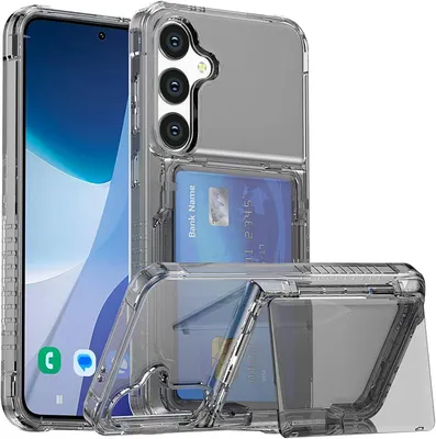 Produktbild von Hülle für Samsung Galaxy S25+ Transparent Kartenfach Silikon TPU Handyhülle mit Ständer Grau