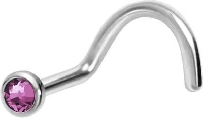 Produktbild von Nasenpiercing, Nasenstecker Titan Nasenstecker Spirale FLACHE KRISTALLDISC Silber | Kristall: Pink Stabstärke: 1 mm