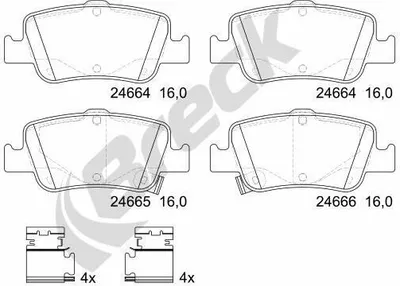 Produktbild von BRECK Bremsbeläge Satz Hinten Bremsklötze für TOYOTA AURIS (NRE15, ZZE15, ADE15, ZRE15, NDE15) 24664 00 704 10