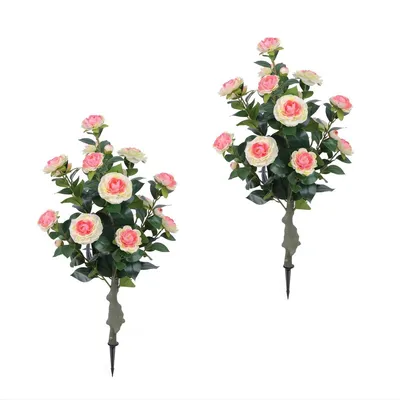 Produktbild von Künstliche Rosenpflanzen 2er Set – 90 cm Kunstblumen mit Erdspieß – Für Garten, Terrasse & Innenbereich – Dekorative Kunstpflanze