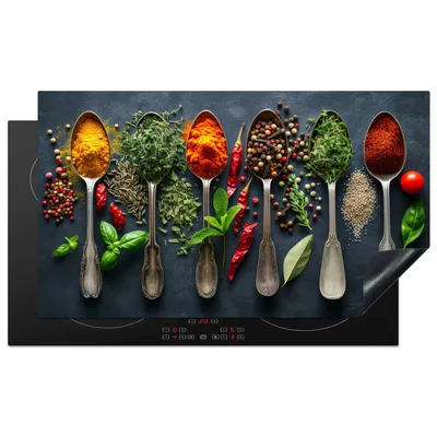 Obrázek produktu pro KitchenYeah® Krycí deska na sporák koření - lžíce - bylinky, 91x52cm, kuchyňská dekorace, keramická krycí deska, krycí deska na varnou desku