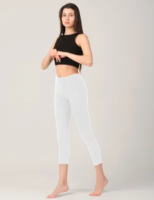 Produktbild von OCERA Basic Damen Leggings 3/4 Lang (Capri) aus atmungsaktiver Viskose Größen S - 2XL (36-54) - Weiß, 36-38