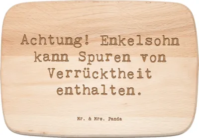 Produktbild von Mr. & Mrs. Panda Schneidebrett Spruch Enkelsohn Verrücktheit - Transparent - Geschenk, Holzbrett, Unterhaltung, brotzeitbrettchen, Familienmitglieder, Freude, Geschenke