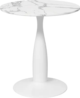 Produktbild von Runder Esstisch Weiß 70x74 cm - Pulverbeschichteter Stahl & MDF Melamin - Rutschfeste Füße