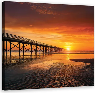 Image de Toile Mer Nature Ciel Coucher de soleil 50x50 Feeby Orange image pour le mur prête à accrocher