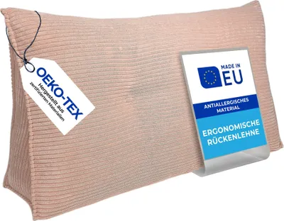 Obrázek produktu pro Pillows24 - Polštář na záda do postele a na pohovku se snímatelným, pratelným potahem - šířka 160 cm | Velký polštář na čtení - klínový polštář, manšestrová růžová