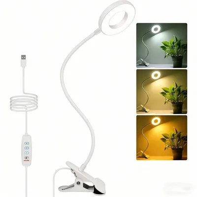 Immagine prodotto di Lampada da scrivania a LED, dimmerabile, con 3 modalità, ricaricabile tramite USB, base a clip, 40 cm, colore bianco. La scelta ideale come regalo per studenti