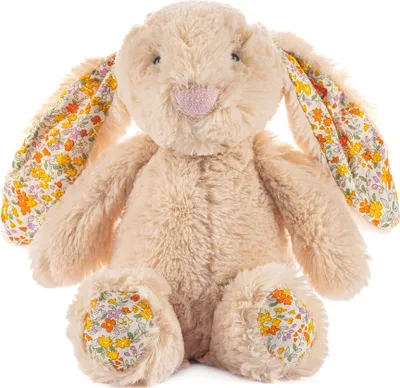 A plush bunny toy is shown against a white background.