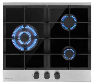 Obrázok produktu pre Klarstein Plynový varič 3-horákový, 6,2 kW vstavaný plynový sporák pre vnútorné použitie, plynový sporák z nehrdzavejúcej ocele pre obytné autá, 3-horákový plynový sporák, moderný vstavaný plynový sporák, trojhorákový plynový sporák