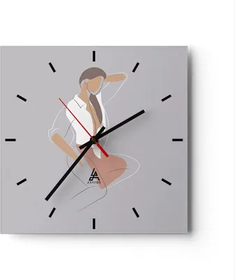 Produktbild von Wanduhr - Quadrat - Glasuhr - Frau Grafik Modern - 30x30cm - Schleichendes Uhrwerk - Lautlos - zum Aufhängen bereit - Dekoration Modern - Wanddekoration aus Glas - C3AC30x30-4266