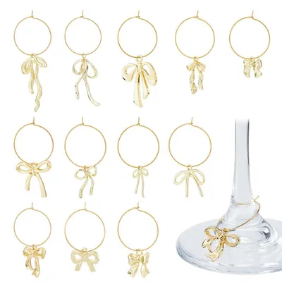 Weinglas-Anhänger 24 Stück, 12 Designs, Gold, Legierung