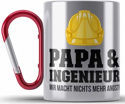 Produktbild von Trendation - Ingenieur Papa Edelstahl Tasse Karabiner Gadget Geschenk Ingeneur Karabiner Edelstahl Tasse Karabiner Edelstahl Geschenkidee (Rot)