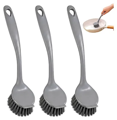 Produktbild von Set mit 3 Spülbürsten, Küchenbürsten mit robusten Borsten, Geschirrbürsten für Küche und Bad, langlebige Abwaschbürsten, Grau