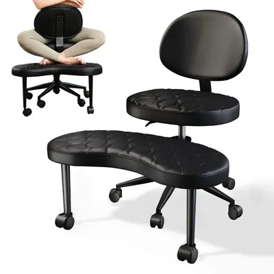 Immagine prodotto di Sedia da ufficio ergonomica - Sedia con gambe incrociate - Sedia girevole - Regolabile in altezza - Con rotelle - Imbottita - Rivestita in  nera (PU)