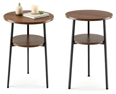 Zdjęcie produktu dla Stolik kawowy KOMFOTTEU, okrągły, średnica 39 cm, mały stolik do salonu z 2 poziomami, stolik pomocniczy ze stalowymi nogami, nowoczesny stolik kawowy do salonu i sypialni
