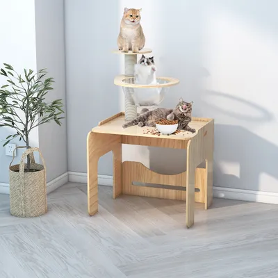 Productafbeelding van Gliese Kratzboom Modern houten kattenboom, 110 cm. Stabiele kattenkrabboom, kattenmeubel met acryl platformen voor binnenshuis