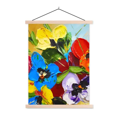 Produktbild von MuchoWow® Textilposter Ölfarbe - Malerei - Blumen 120x160 cm mit holzfarbenen Rahmen - Plakatkarton