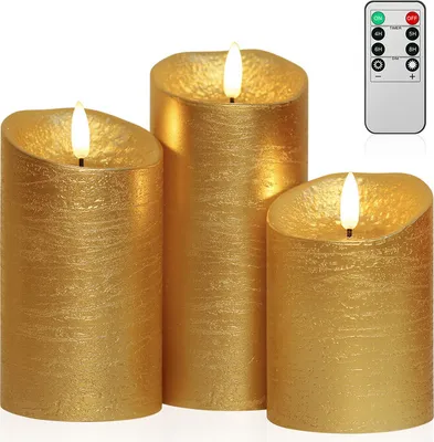 Image de Bougies LED, bougies sans flamme, bougies sans flamme, télécommande de flamme LED avec fonction minuterie, or