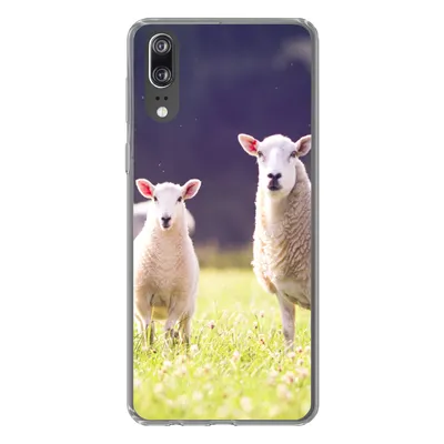 Produktbild von MuchoWow® Handyhülle Schutzhülle Hülle für Huawei P20 Schaf - Lamm - Blumen Silikon Softcase Handy Hülle - Hardcover