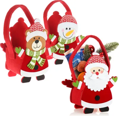 Productafbeelding van COM-FOUR® 3 kerstzakken van vilt - kerstmand, cadeaumand - vilten zakken voor kleine cadeautjes - cadeauzak voor Kerstmis en Sinterklaas - 18 cm