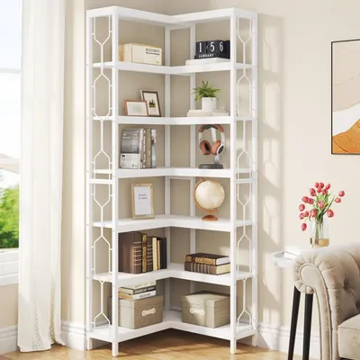 Produktbild von Eck-Bücherregal 7-stöckig Industrie Holz Metall Weiß