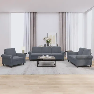 Image de vidaXL Ensemble de canapés 3 pièces avec coussins gris foncé velours