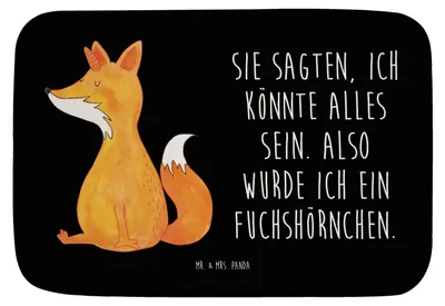 Produktbild von Mr. & Mrs. Panda Badezimmerteppich Einhorn Wunsch - Schwarz - Geschenk, Fuchs, Badezimmer Matte, Unicorn, Badteppich, Fuchshörnchen, Badläufer, Unicorns, Einhörner