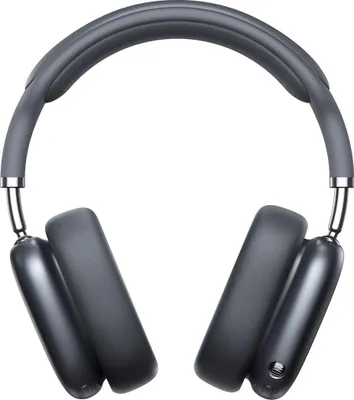 A pair of gray over-ear headphones is shown against a white background.