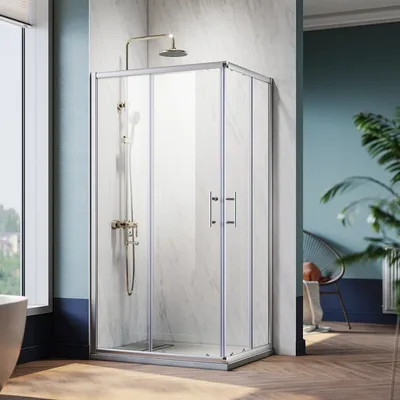 Produktbild von SONNI Duschkabine 90 x 120cm Eckeinstieg Doppel Schiebetüren Dusche ESG Glas Schnellfreigabefunktion Spritzwasserschutz