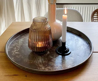 Produktbild von Tablett Rund Zink Vintage Zinktablett Dekotablett Eisen Landhausstil Groß 55cm
