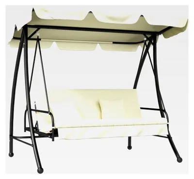 Produktbild von 2 in 1 Hollywoodschaukel mit Liegefunktion, 3-Sitzer Gartenschaukel mit verstellbarem Sonnendach, belastbar bis 240 kg, Gartenliege für Garten und Terrasse, 200x125x170 cm, Cremeweiß