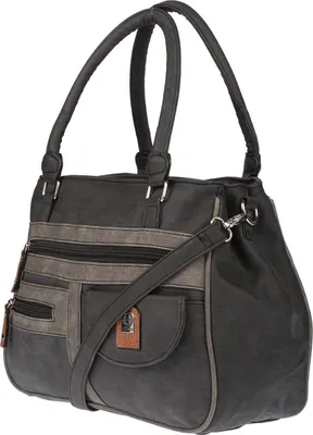 Produktbild von Große Damen Tasche Schultertasche Umhängetasche Henkeltasche Leder Optik Bag Schwarz-Grau01